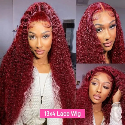 OneMore 250% HD Transparent Lace 99J Deep Wave 13x4 Lace Front Wig Burgundy Color Pre Plucked Glueless Wig