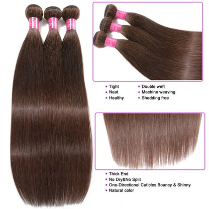 Dark Brown Color Straight Brazilian Human Hair Weave Bundles With HD Lace Front Human Hair Extensions For Women