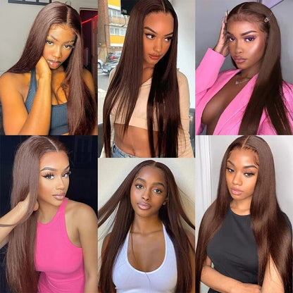 Dark Brown Color Straight Brazilian Human Hair Weave Bundles With HD Lace Front Human Hair Extensions For Women