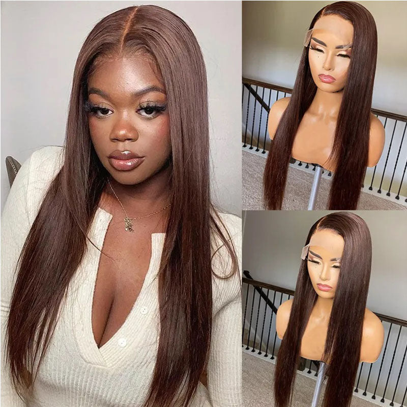 OneMore Chocolate Brown Wig Straight Hair Lace Front Wig Glueless Human Hair Wigs HD Lace