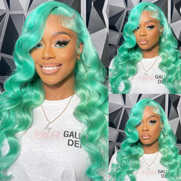 OneMore Mint Green Color Real Human Hair Wig HD Transparent Lace Human Hair Wigs Tiffany Blue Color