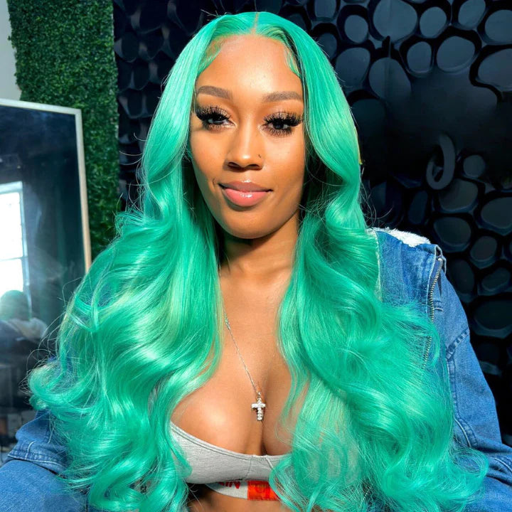 OneMore Mint Green Color Real Human Hair Wig HD Transparent Lace Human Hair Wigs Tiffany Blue Color