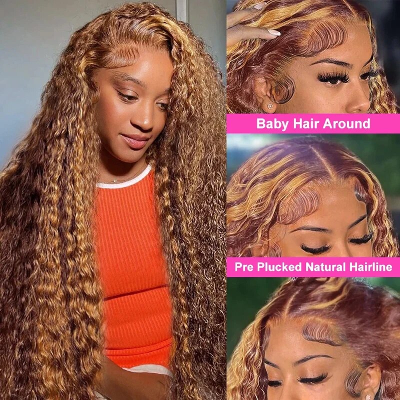 (OneMore Bogo Sale)Honey Blonde Highlights Wig Pre Plucked Lace Front Wig