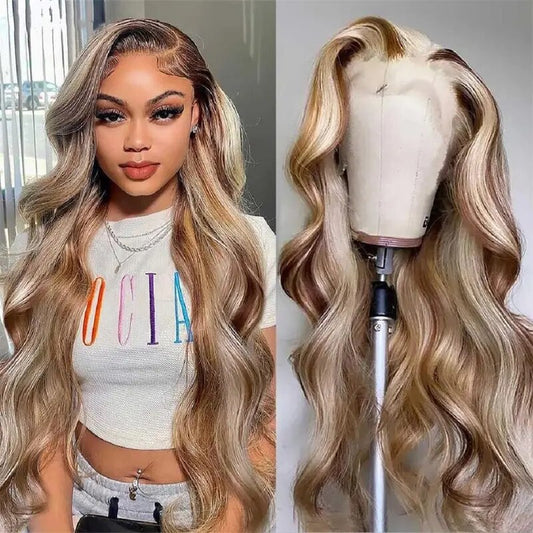 Chocolate Brown with 613 Blonde Highlights Body Wave 13x4 Lace Front Wig