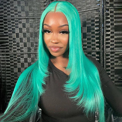 OneMore Mint Green Color Real Human Hair Wig HD Transparent Lace Human Hair Wigs Tiffany Blue Color