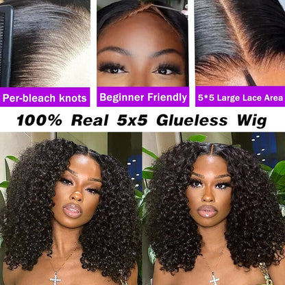 (OneMore Bogo Sale)14 Inch Glueless Bob Lace Frontal Wig Pre-plucked & Bleached Wear and Go Wig