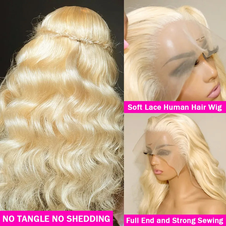 OneMore 613 Blonde Lace Front Wig Body Wave 13x4 HD Transparent Lace Long Human Hair Wigs 40 Inch