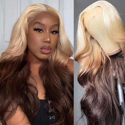 OneMore Ombre Blonde Human Hair Wigs Body Wave 13x4 Lace Front Wig 200% Pre Plucked Glueless Honey Blonde Wig