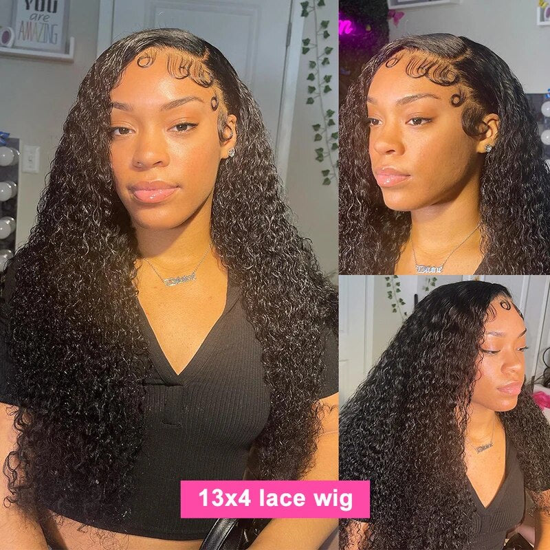 Curly Human Hair Wig 13x4 HD Lace Front Wig Bleached Knots Brazilian Kinky Curly Lace Frontal Wigs