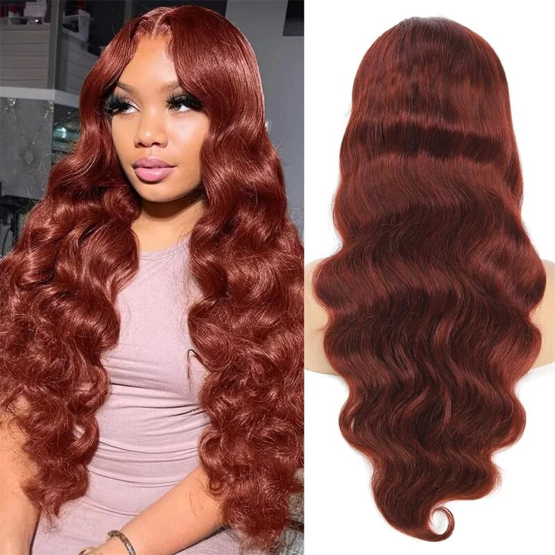 OneMore Reddish Brown Body Wave Wig HD Lace Front Wigs 180% Density Colored Human Hair Wig