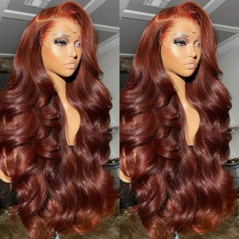 OneMore Reddish Brown Body Wave Wig HD Lace Front Wigs 180% Density Colored Human Hair Wig