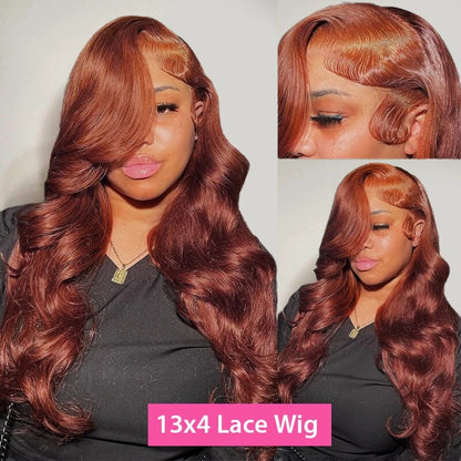 OneMore Reddish Brown Body Wave Wig HD Lace Front Wigs 180% Density Colored Human Hair Wig