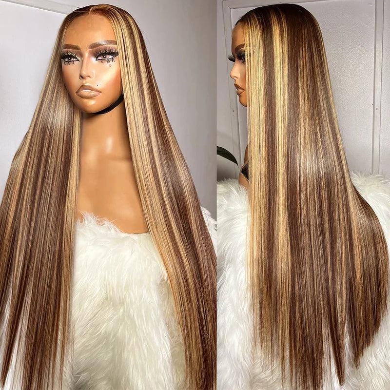 Highlights Straight Human Hair Wigs Ombre Honey Blonde Piano Color 13x4 Full Lace Frontal Wigs