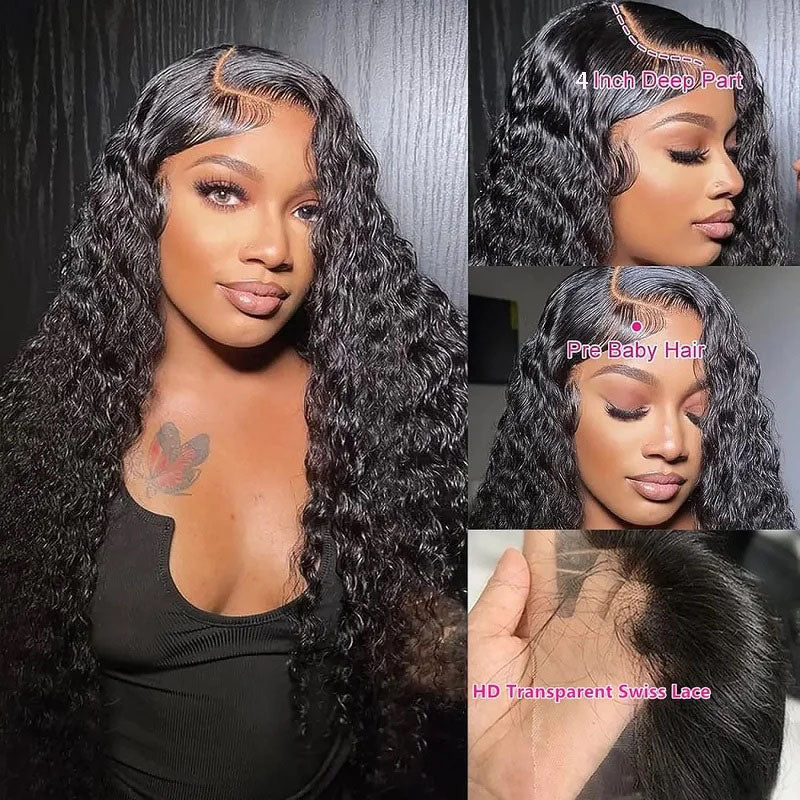 One More 40 Inch Deep Wave 13x4 Full Lace Frontal Wigs Pre Bleached Real HD Lace Long Wig