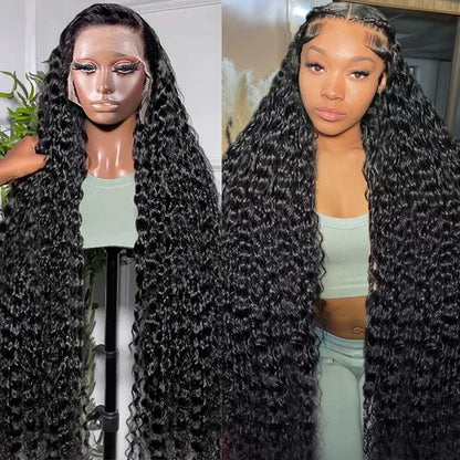 One More 40 Inch Deep Wave 13x4 Full Lace Frontal Wigs Pre Bleached Real HD Lace Long Wig