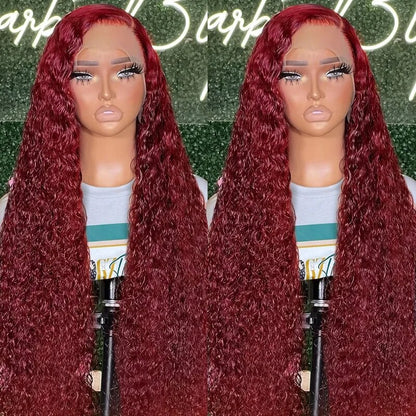 OneMore 250% HD Transparent Lace 99J Deep Wave 13x4 Lace Front Wig Burgundy Color Pre Plucked Glueless Wig