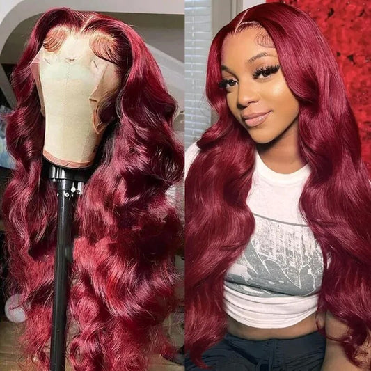 OneMore 99J Burgundy Wigs Body Wave Glueless Human Hair Wigs 13x4 Tansparent Lace Frontal Wig