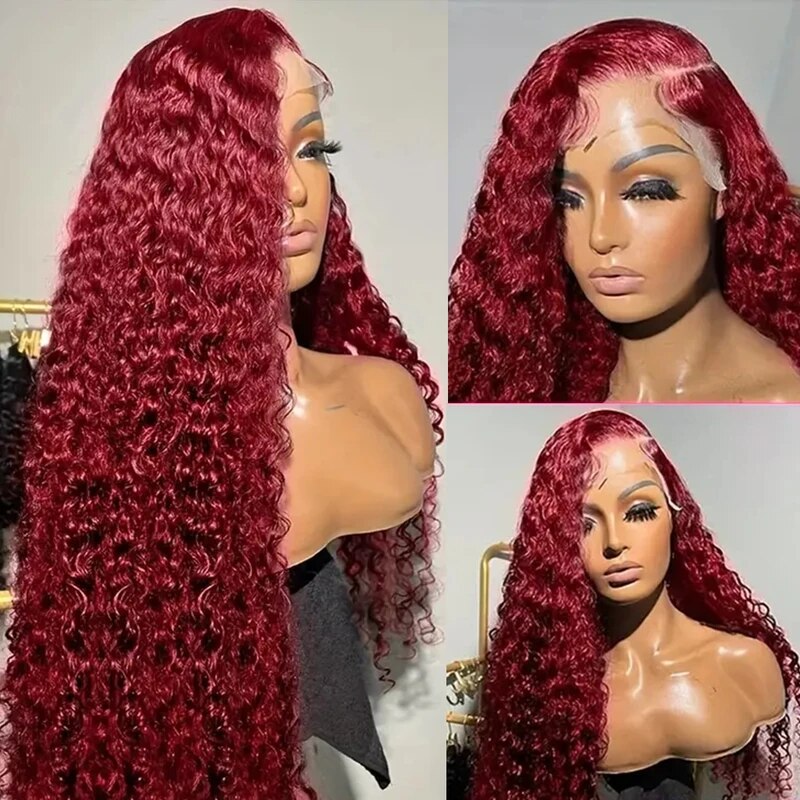 OneMore 250% HD Transparent Lace 99J Deep Wave 13x4 Lace Front Wig Burgundy Color Pre Plucked Glueless Wig