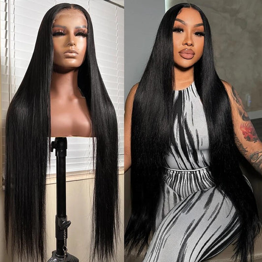 40 Inch Bone Straight Lace Front Wig Pre Plucked Glueless Wig HD Transparent Lace Long Human Hair Wigs