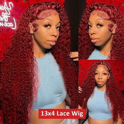 OneMore Burgundy Hair Curly Wig Glueless HD Lace Frontal Wigs 99J Color Human Hair Wigs 30inch