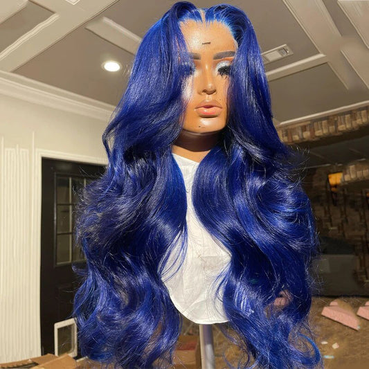 OneMore Dark Blue Human Hair Wig Body Wave HD Transparent Lace 13x4 Lace Front Wigs