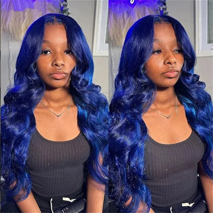 OneMore Dark Blue Human Hair Wig Body Wave HD Transparent Lace 13x4 Lace Front Wigs