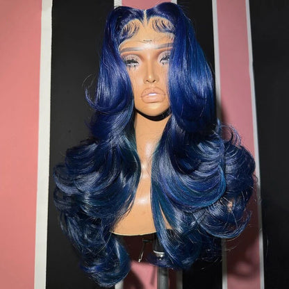 OneMore Dark Blue Human Hair Wig Body Wave HD Transparent Lace 13x4 Lace Front Wigs