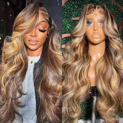 Highlights Straight Human Hair Wigs Ombre Honey Blonde Piano Color 13x4 Full Lace Frontal Wigs