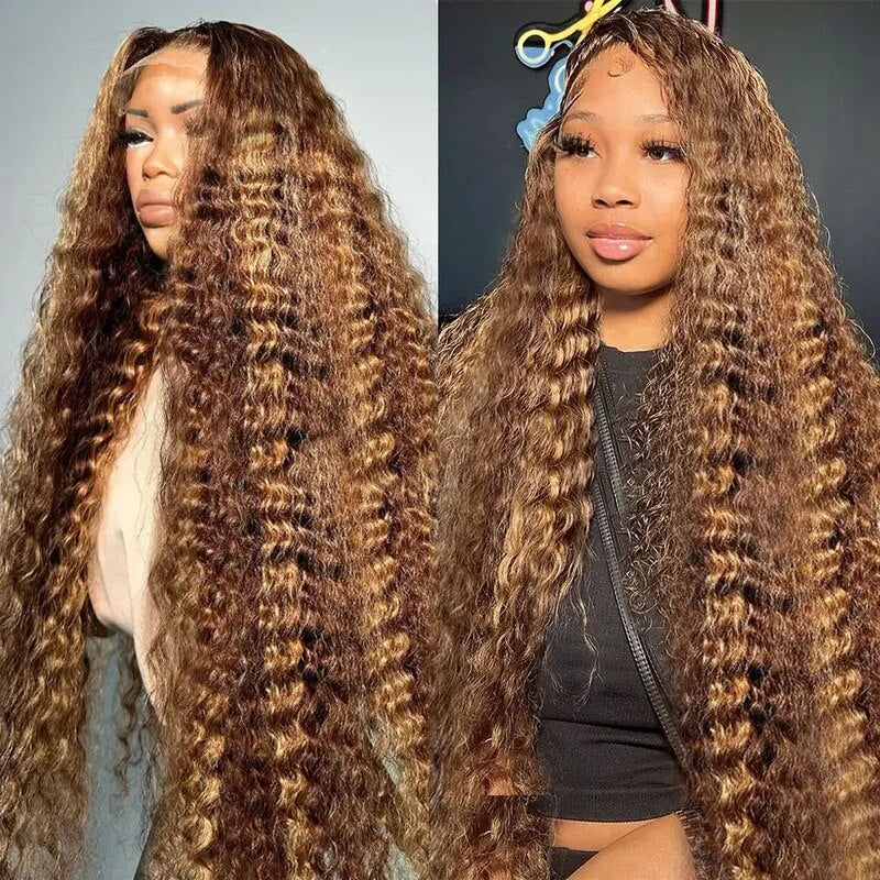 OneMore Honey Blonde Highlight Deep Wave Wig 13x4 Lace Front Wig Colored Human Hair Lace Wig