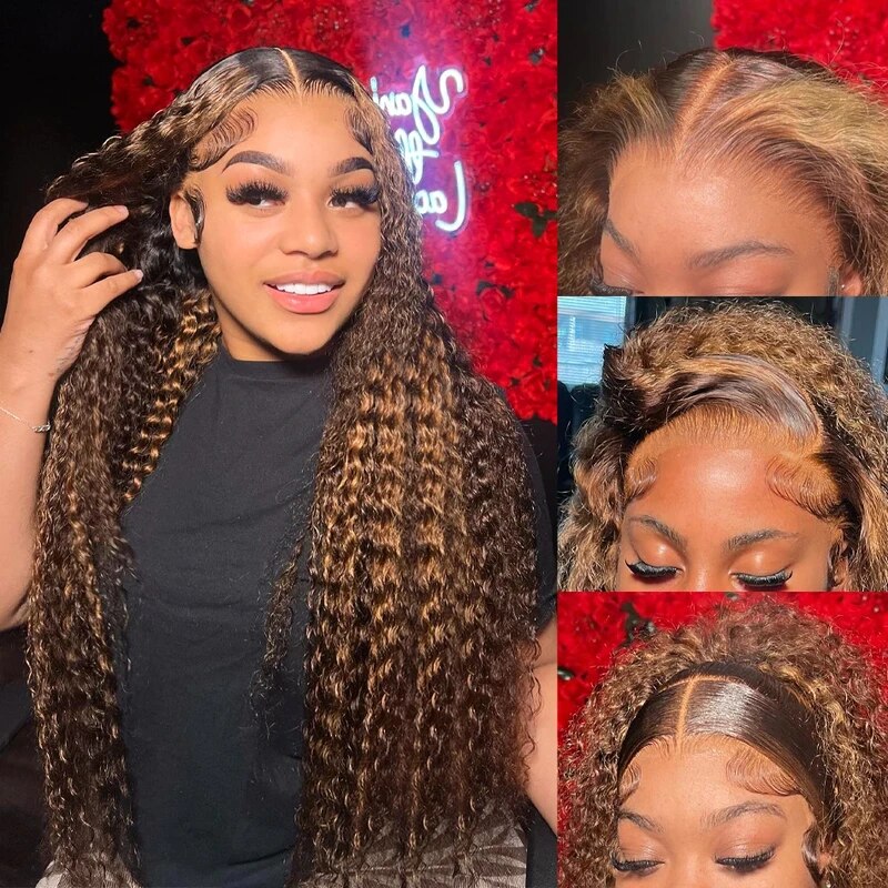 OneMore Honey Blonde Highlights Deep Wave Wig Pre Bleached Invisible Knots HD Lace Front Wigs