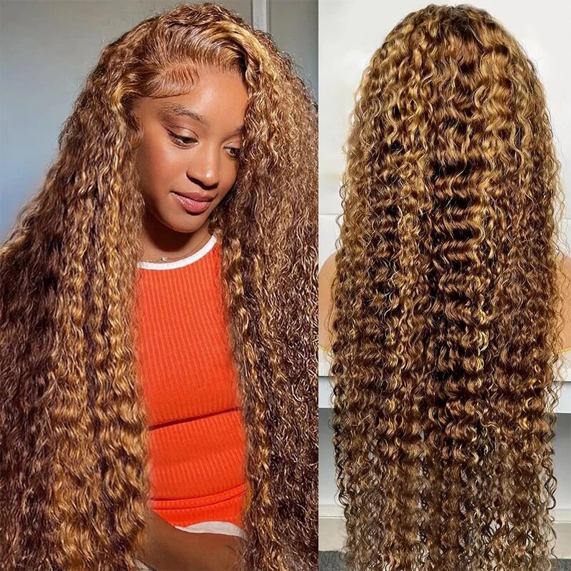 OneMore Honey Blonde Highlights Deep Wave Wig Pre Bleached Invisible Knots HD Lace Front Wigs