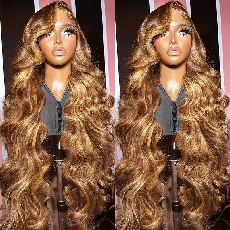 Highlights Straight Human Hair Wigs Ombre Honey Blonde Piano Color 13x4 Full Lace Frontal Wigs