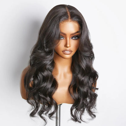 Glueless Body Wave Curtain Bangs 13x4 Lace Frontal Wig Pre Styled Layered HD Lace Wig