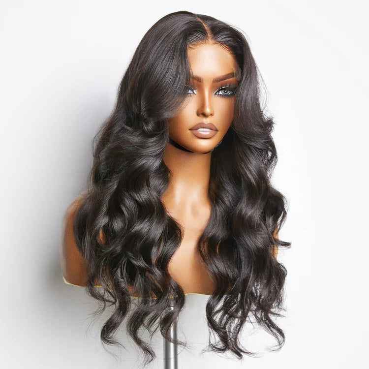 Glueless Body Wave Curtain Bangs 13x4 Lace Frontal Wig Pre Styled Layered HD Lace Wig