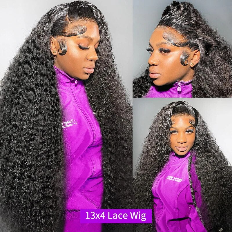 Deep Wave Wig 13x4 Lace Front Wigs Transparent Lace Long Human Hair 34 Inch Glueless Wigs