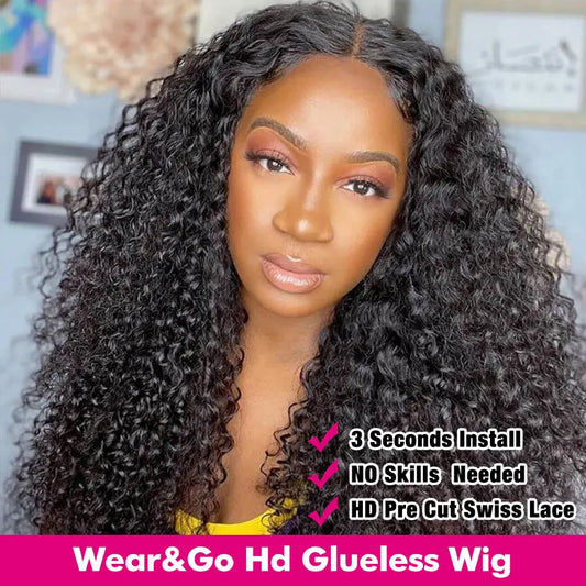 Glueless Wigs Curly 13x6 HD Lace Front Wig Pre Bleached Put On and GO Wig