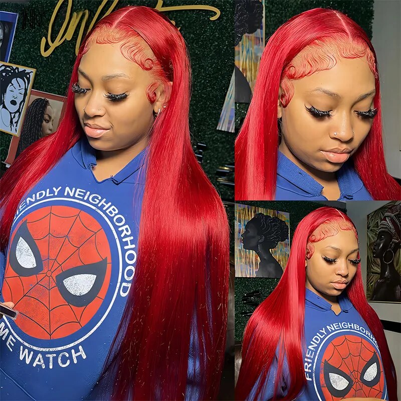 OneMore Glueless Red Lace Front Wig HD Transparent Lace Straight Hair 13x4 Lace Front Wig 180% Density