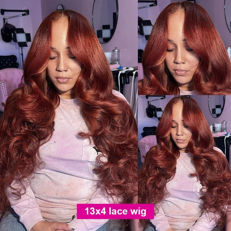 OneMore Reddish Brown Body Wave Wig HD Lace Front Wigs 180% Density Colored Human Hair Wig