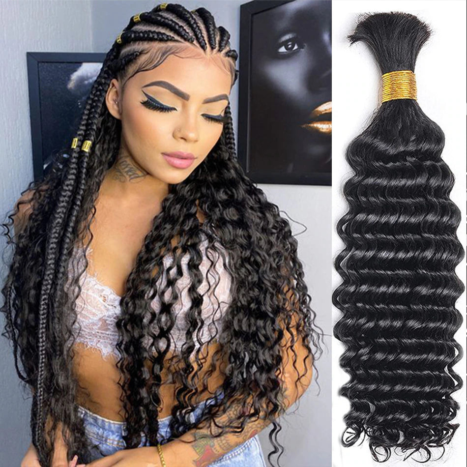 Deep Wave 3pcs Bulk Human Hair Bundles For Braiding Hair Extensions For Braiding