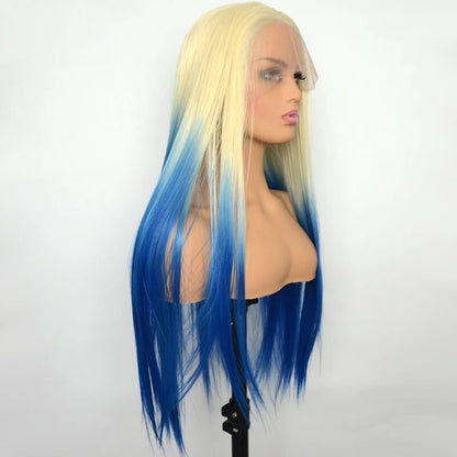 OneMore Colored Wig Ombre Blonde Blue Color 13x4 Lace Front Wig Loose Body Wave Human Hair Wigs