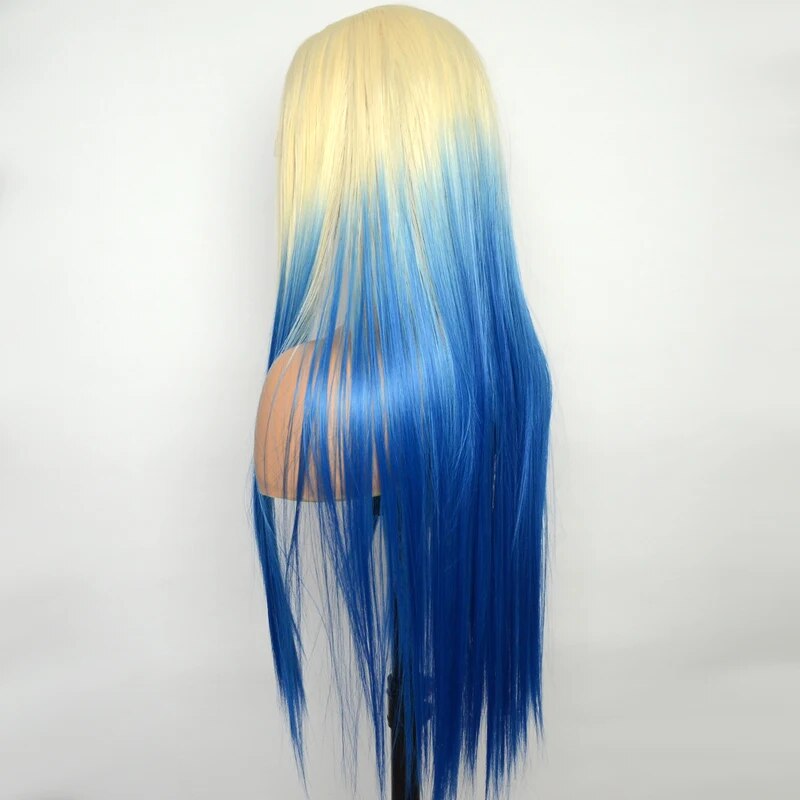 OneMore Colored Wig Ombre Blonde Blue Color 13x4 Lace Front Wig Loose Body Wave Human Hair Wigs