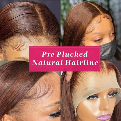 OneMore Chocolate Brown Wig Straight Hair Lace Front Wig Glueless Human Hair Wigs HD Lace