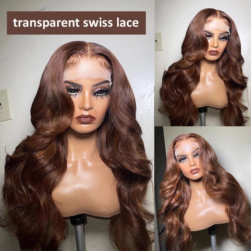 Chocolate Brown Hair Full Lace Wig HD Transparent Glueless Lace Human Hair Wigs Pre Plucked