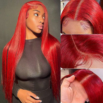 OneMore Glueless Red Lace Front Wig HD Transparent Lace Straight Hair 13x4 Lace Front Wig 180% Density