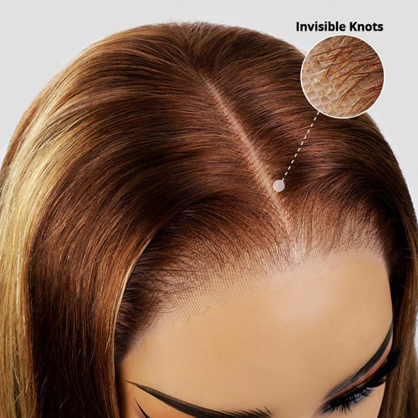 OneMore Honey Blonde Highlights Deep Wave Wig Pre Bleached Invisible Knots HD Lace Front Wigs