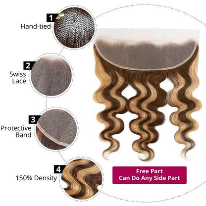 Highlight Bundles with Frontal Ombre Body Wave 3 Bundles with 13x4 Lace Frontal Closure