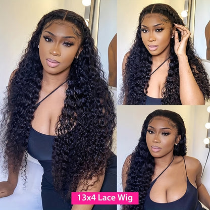 Overnight Shipping Pre Cut Glueless Deep Wave 13x4 Lace Front Human Hair Wigs Pre Plucked and Bleached