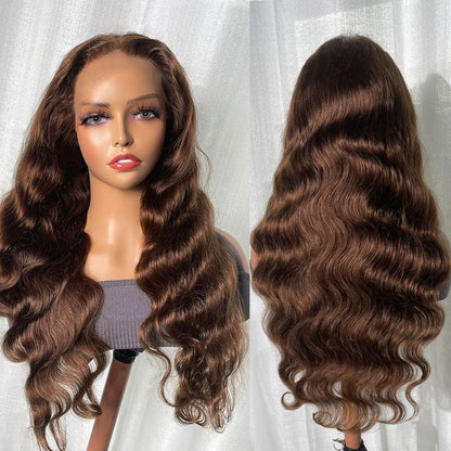 #4 Dark Brown Glueless Body Wave 13x4 Lace Front Wig Chocolate Brown Colored Human Hair Wigs