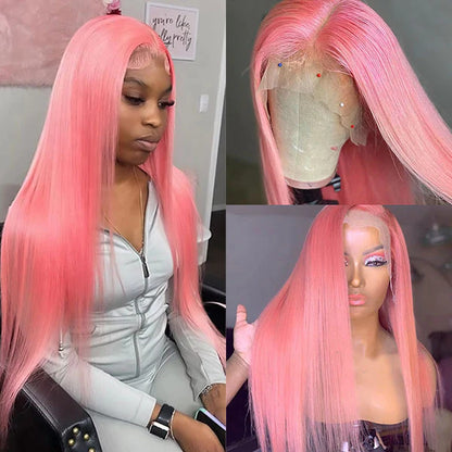 OneMore Barbie Pink Lace Front Wig Glueless Straight Human Hair Wigs 13x4 HD Lace Wig