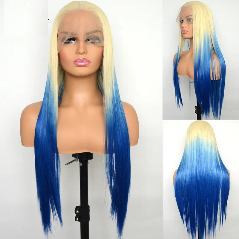 OneMore Colored Wig Ombre Blonde Blue Color 13x4 Lace Front Wig Loose Body Wave Human Hair Wigs